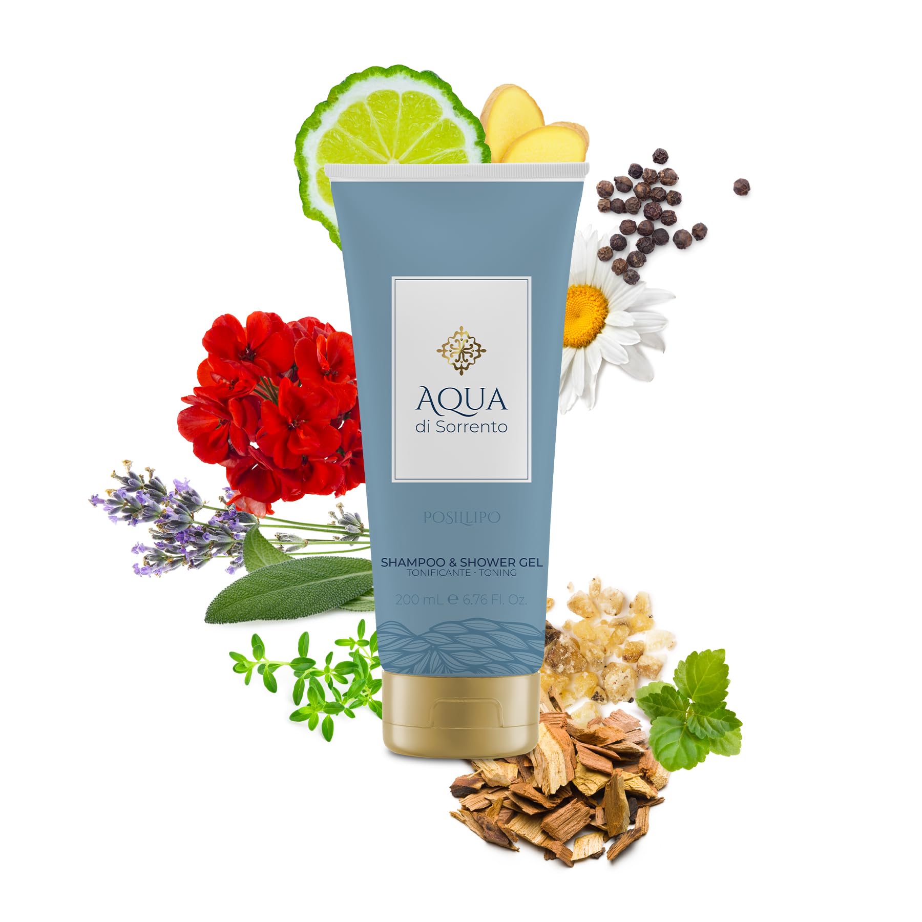 AQUA DI SORRENTO | Posillipo, Confezione Regalo Uomo, Gel Doccia e Shampoo & Shower Gel da 200ml + Balsamo Dopobarba 100ml, Fragranza Agrumata, Floreale e Legnosa