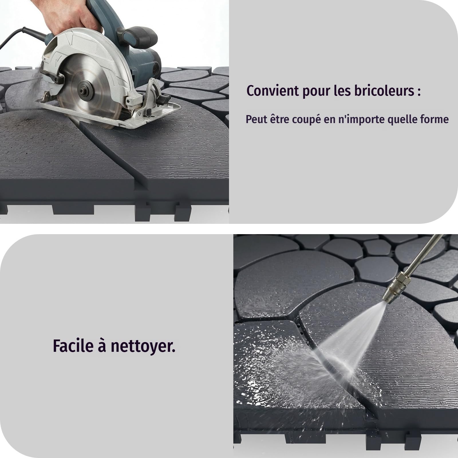 9 Pièces (30 x 30 cm – 0,81 m²) Dalles de Terrasse Extérieure Clipsables, Caillebotis Plastique Antidérapant à Drainage Rapide pour Jardin, Piscine, Balcon(Lot de 9-Gris Foncé（STW))