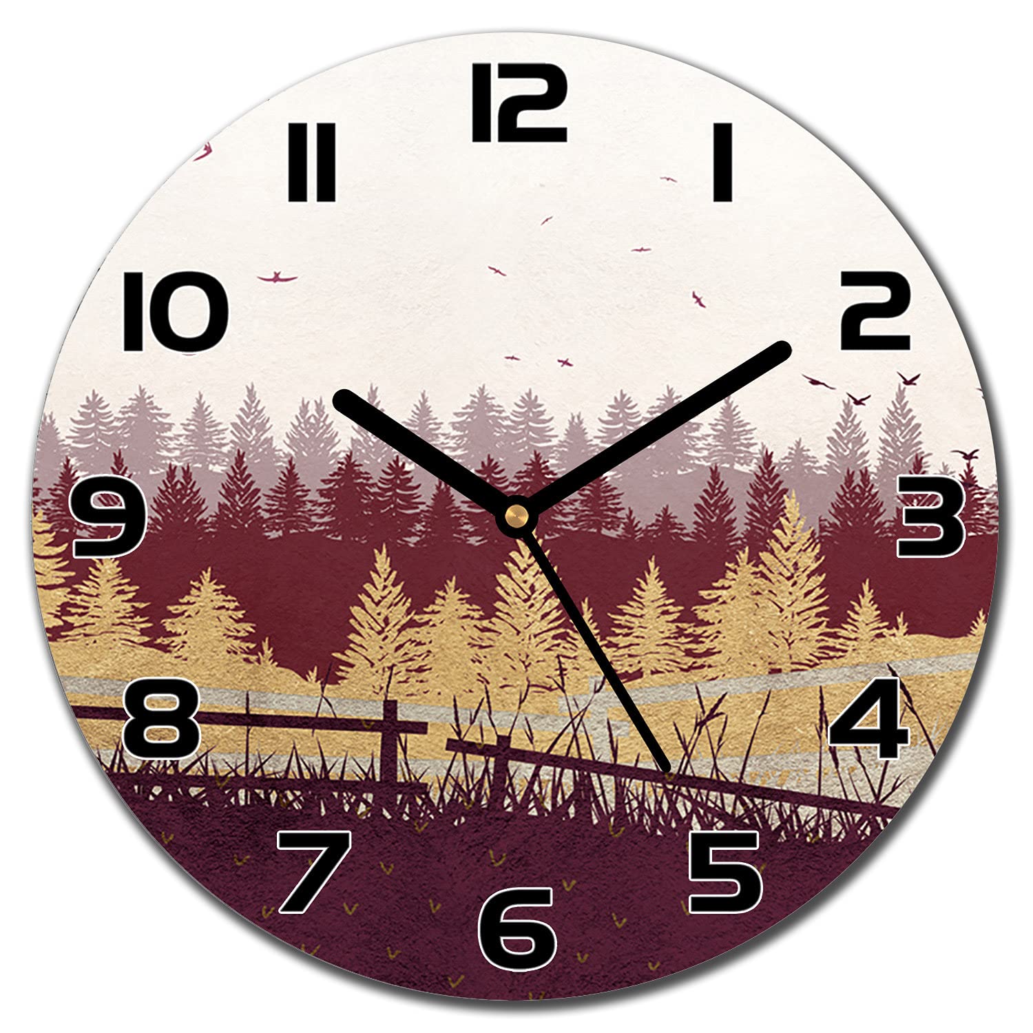Horloge en verre murale poétique forêt d'automne 30 cm pour une ambiance sereine