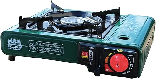 King Kooker Mr. Outdoors Cookout Modelo # MOC13S Estufa de butano individual con bolsa de transporte, verde, grande