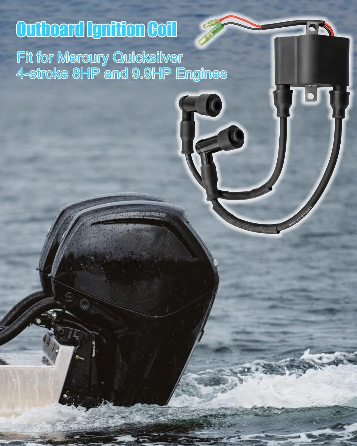 Outboard Engine Ignition Coil Fit for Mercury Quicksilver Boat Motor 4-Stroke 8HP 9.9HP Sierra Marine Replace 18-23207 339-803559A02