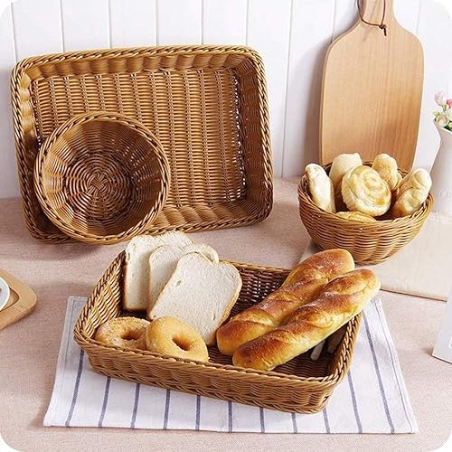 Miniatura 4 de Yarlung Paquete de 3 cestas de pan tejidas de ratán sintético, cestas de frutas de mimbre de polietileno de 11.8 pulgadas para servir alimentos,