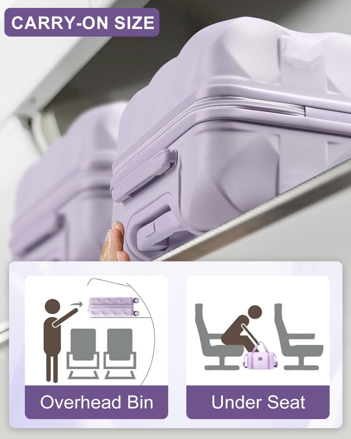 Sea Choice Maleta de Cabina 20 Pulgadas con Bolsa de Viaje y Neceser | ABS Rígido Ligero,Ruedas Giratorias 360° Silenciosas,Candado TSA,Para Fin de Semana Avión Mujer Hombre
