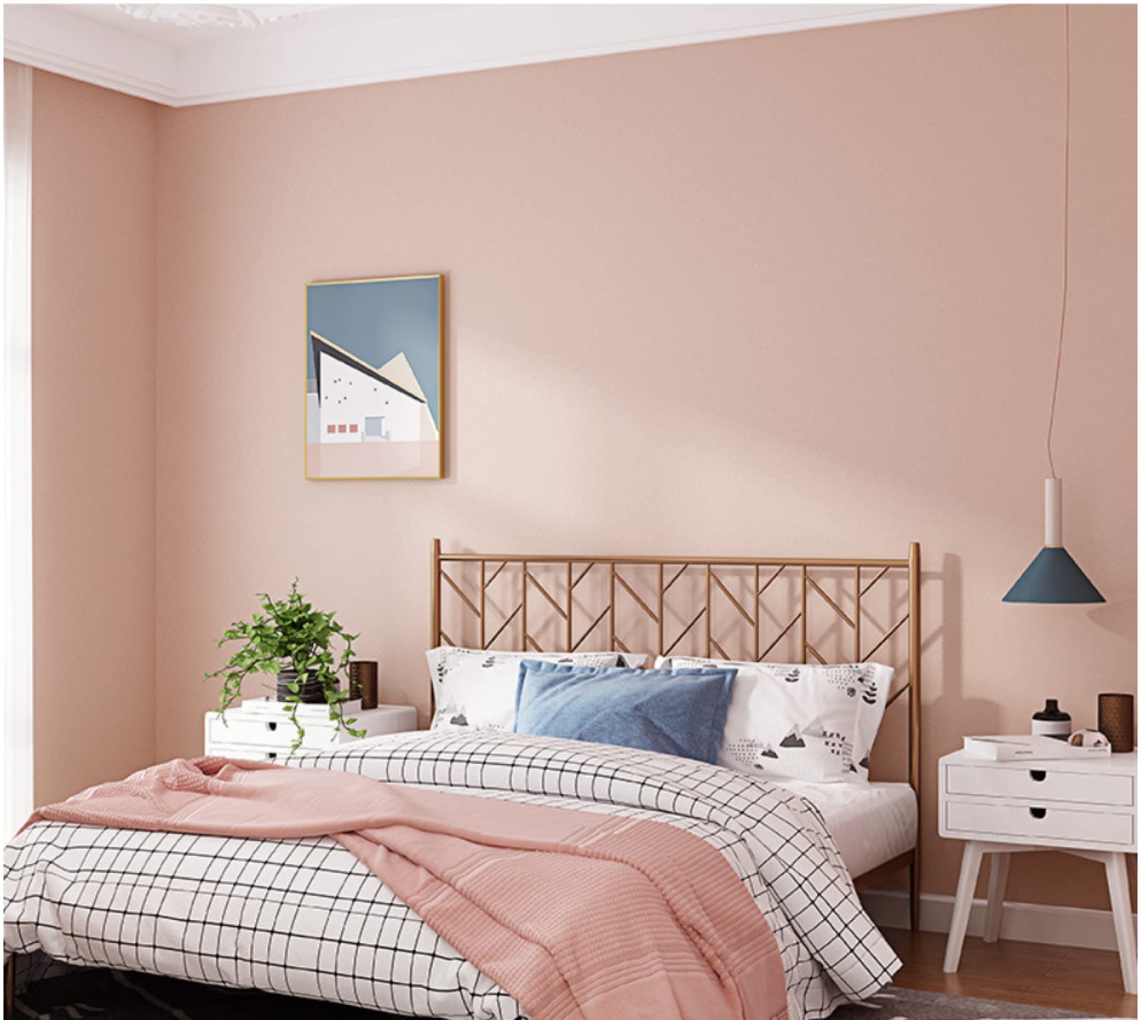 Papier Peint intissé Rose Chair 0,53 m x 9,5 m 3D Moderne Minimaliste Couleur Unie pour Salon, Chambre à Coucher, arrière-Plan TV