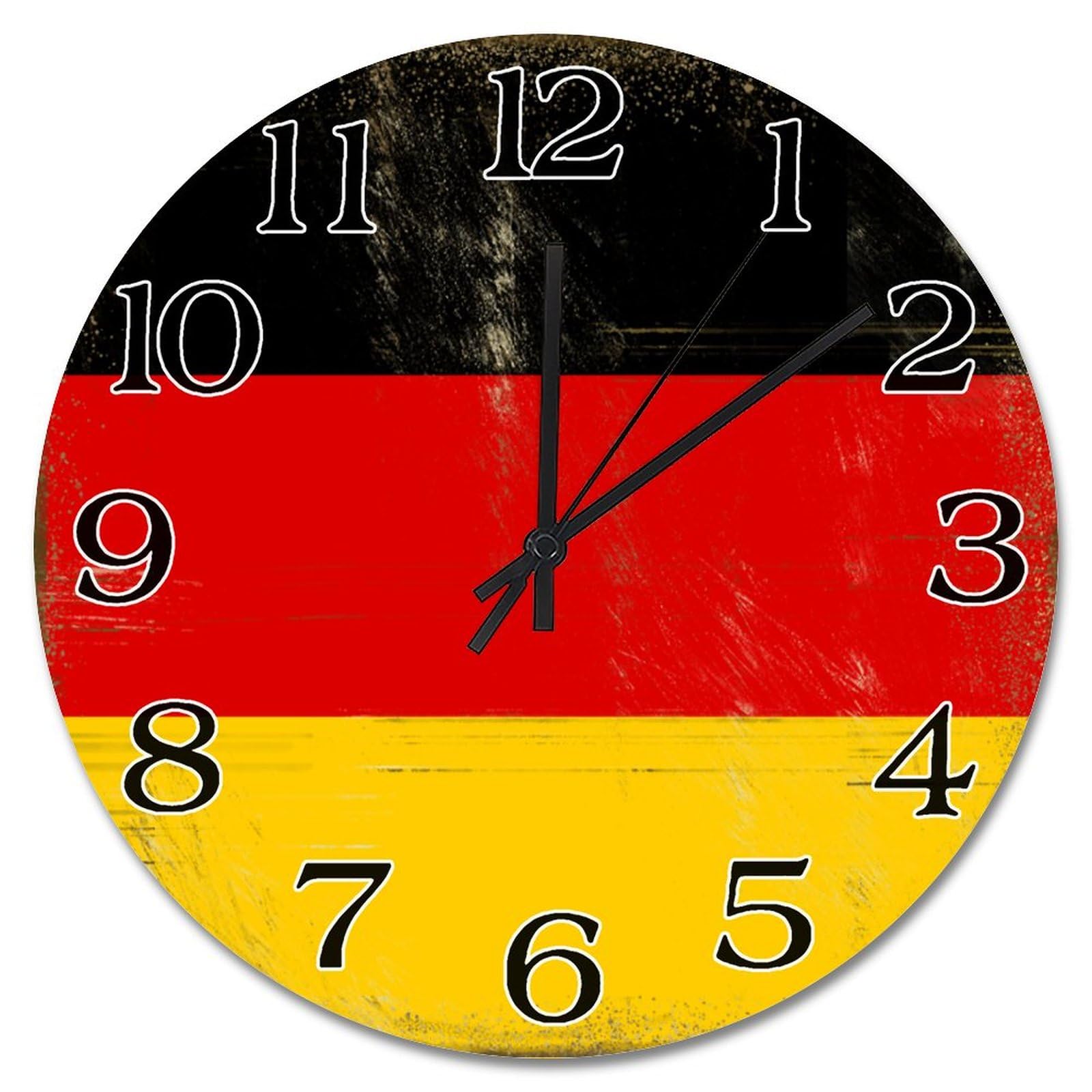 Horloge murale drapeau Allemagne en bois pour déco salon et ferme