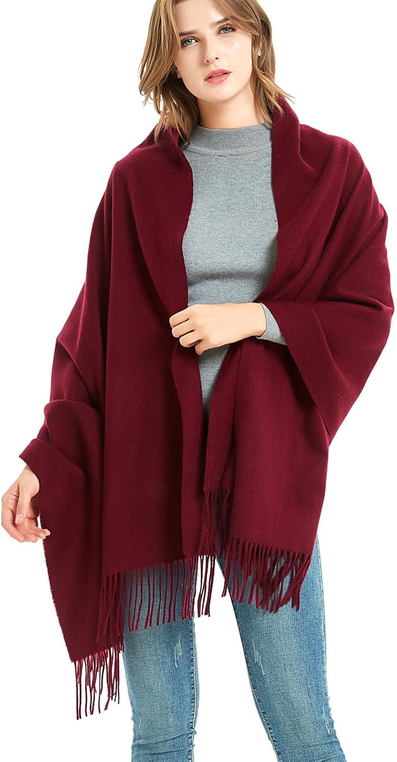 Wool Shawl Large Thick Pashmina Travel Blanket Scarf Winter Wraps for Women