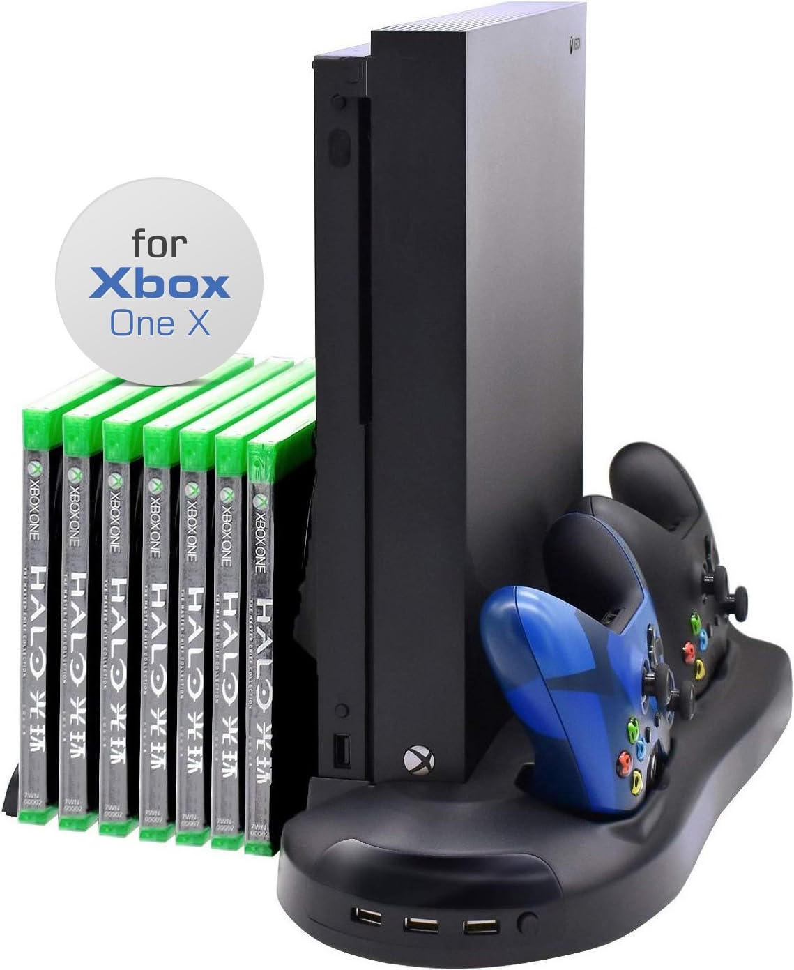 Xbox One X Stand with Cooling Fan, Charging Station and Game Rack - Keep your console cool and organized with LVL99Gear
