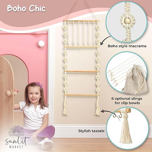 Miniatura 5 de Soporte para diadema  Soporte para lazo para bebé niña  Organizador de lazo de macramé para bebé niña con 48 ganchos de metal, 6 eslingas y cuentas