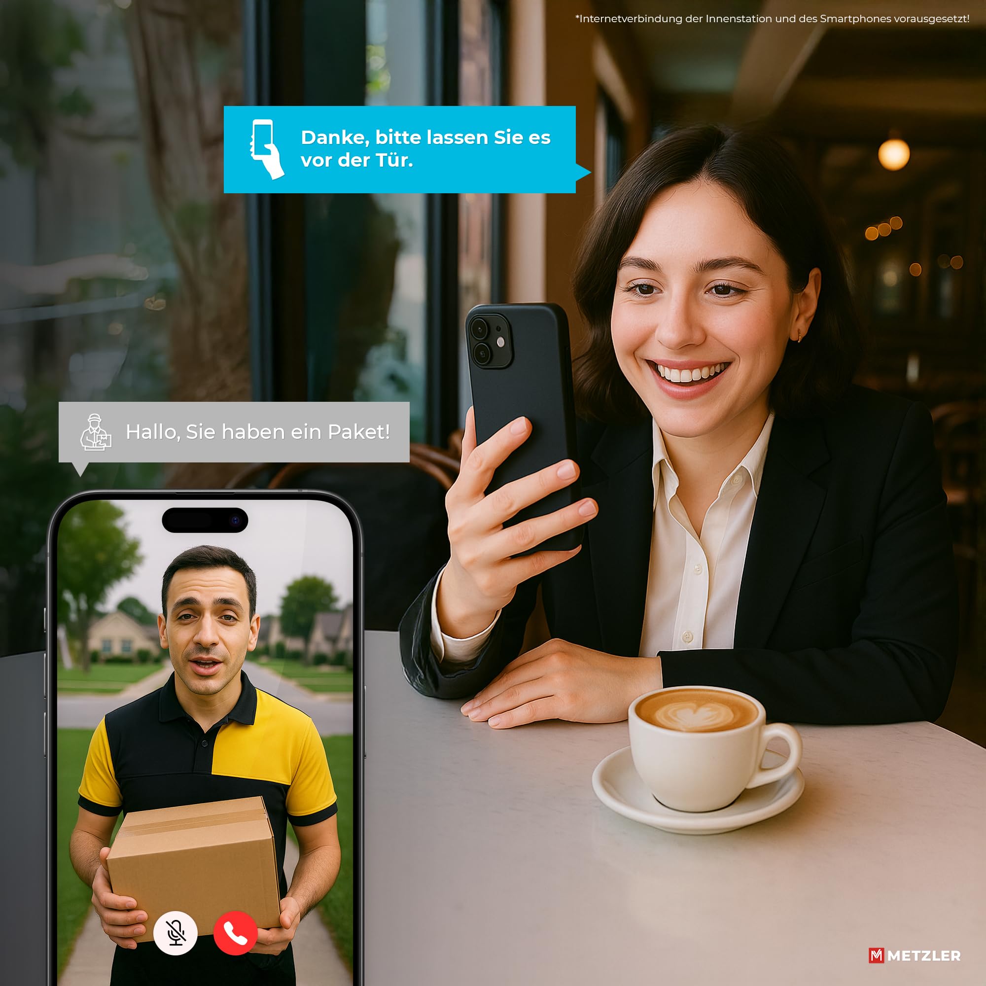 Metzler VDM10 2.0 Videocitofono a 2 fili IP – Set completo – 2 campanelli casa familiare in RAL9005 nero profondo con apriporta, fotocamera HD, app per smartphone, 2 stazioni interne 7 pollici touch