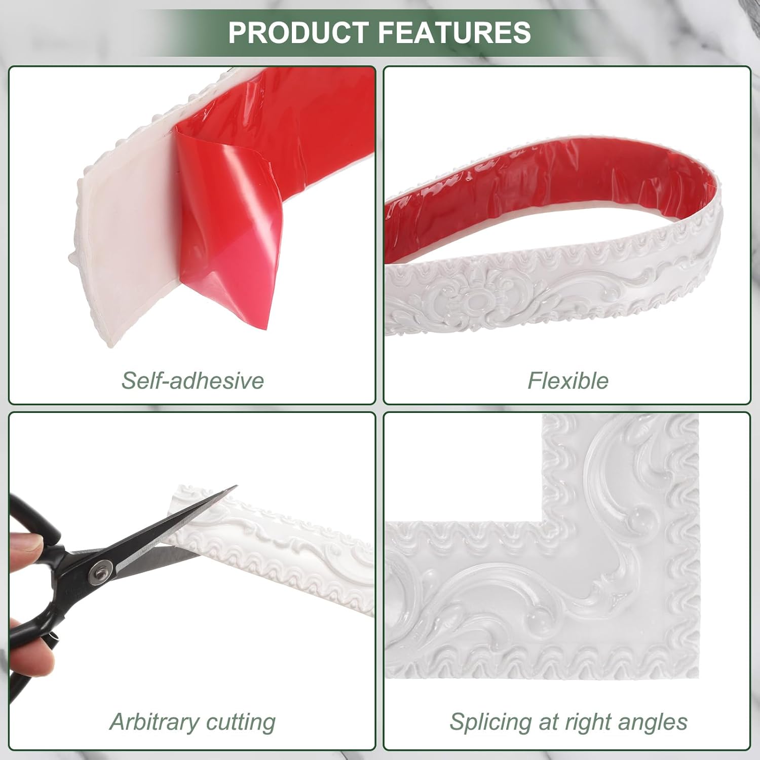 HARFINGTON Flexible Wall Trim 1.4" 16.4 Feet Self Adhesive DIY Peel and Stick Wall Molding Trim Flexible Caulk Strip for Ceiling Cabinet Mirror Home Decor, Black Silver