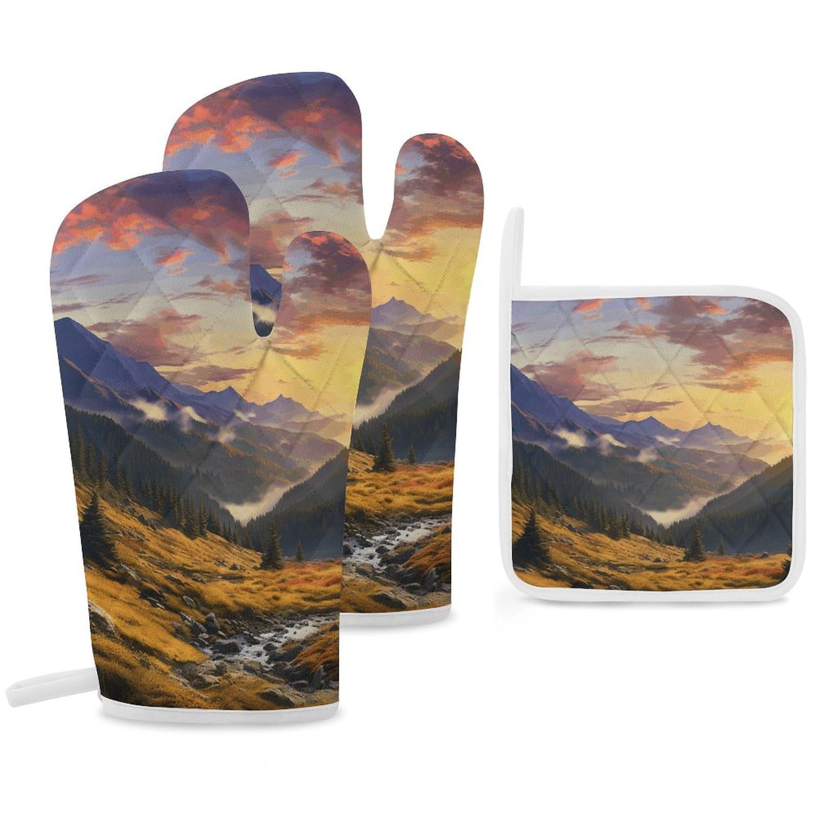 Gants de cuisine et maniques coucher de soleil montagne isolants
