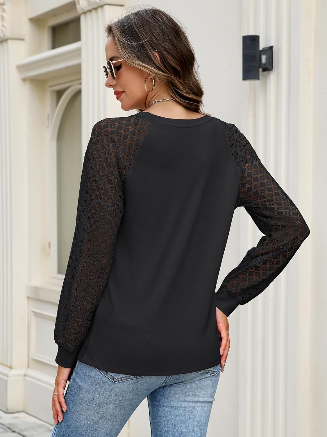 Minetom Womens Lace Tops Long Sleeve Shirts Casual Dressy Blouses Trendy Fall Fashion Outfits Clothes - Image 4