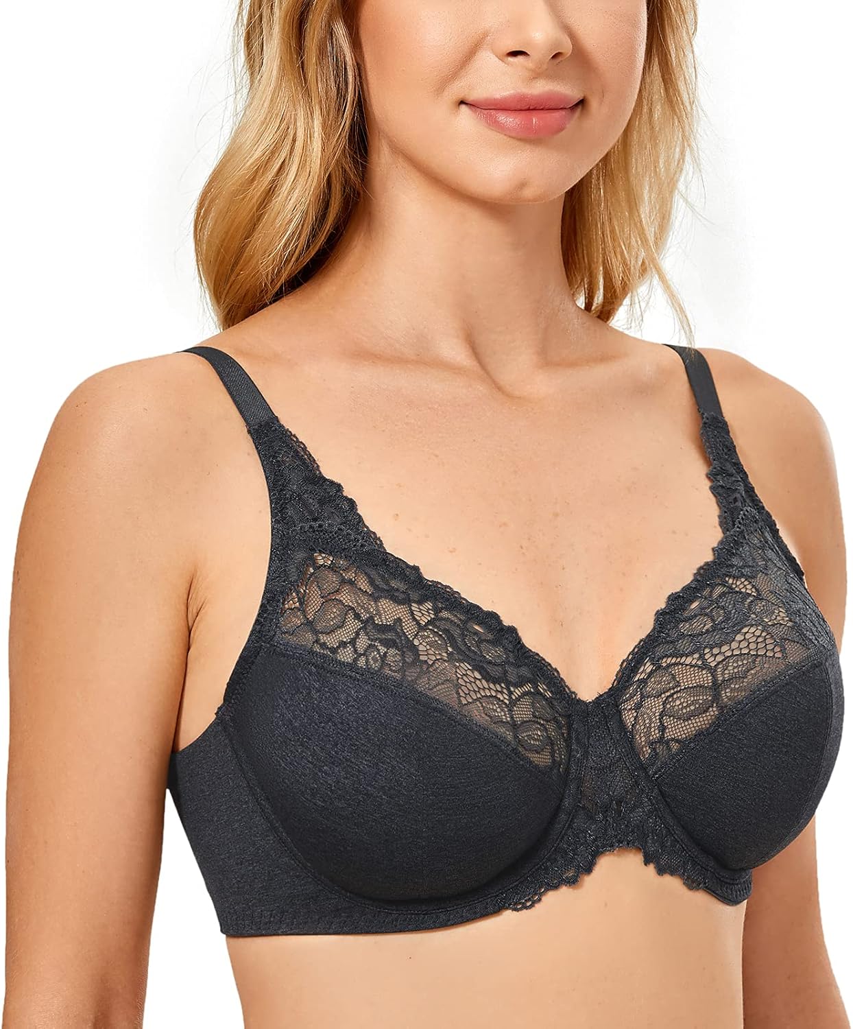 DELIMIRA Women's Minimizer Bra Full Coverage Plus Size Underwire Lace Unlined Sexy