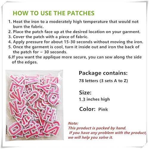 Miniatura 19 de Parches de letras para planchar de 1.3 pulgadas, 78 piezas, parches bordados del alfabeto A-Z para ropa, chaquetas, sombreros, mochilas, jeans