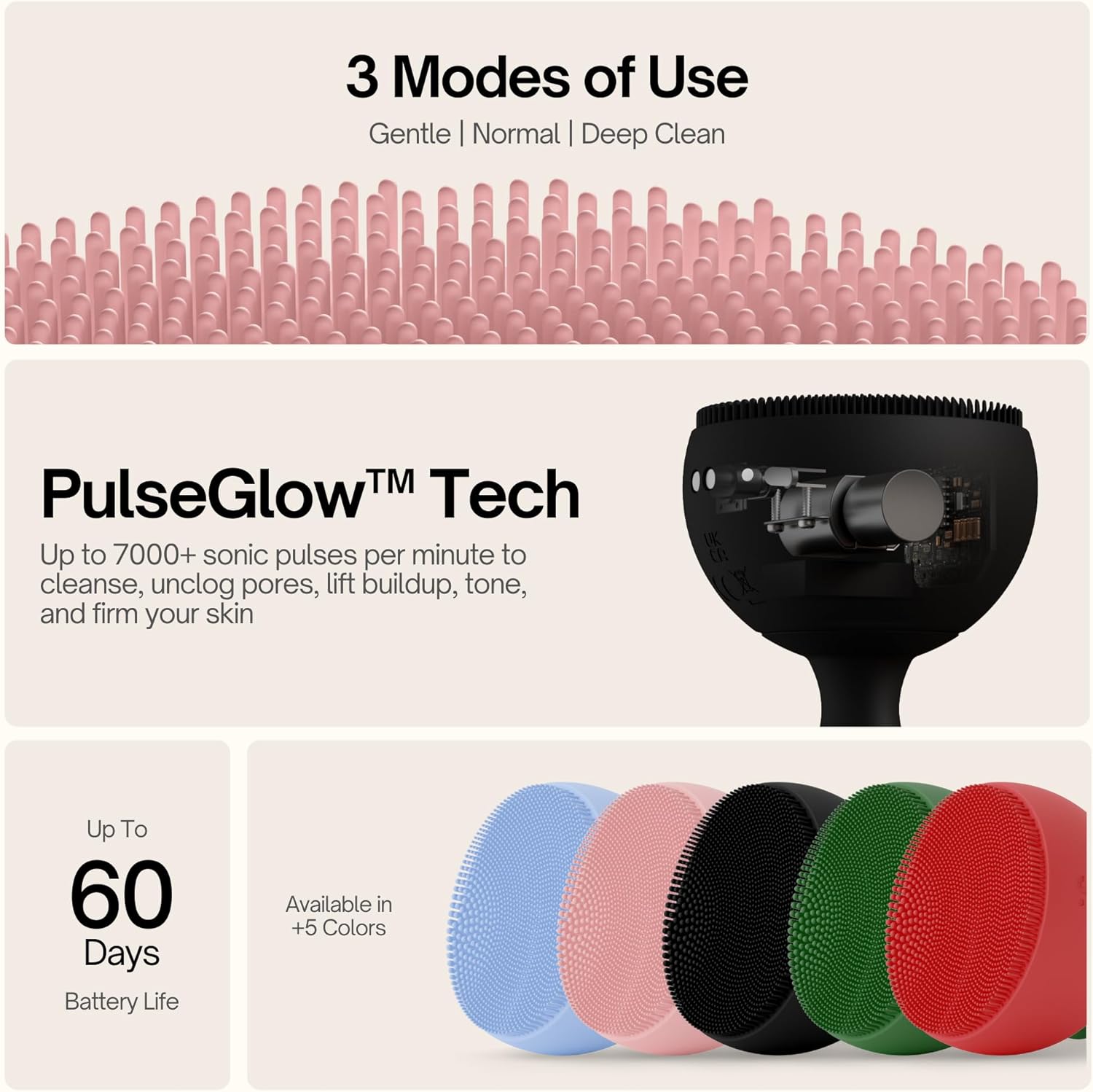 Palm Face Clean Pro⁺ - Electric Silicone Face Scrubber for Acne with 7000+ Sonic Pulses - IPX7 Waterproof Rechargeable Exfoliator with Slip-Free Grip, 3 Speed Settings & Phthalate-Free - Forest - Image 7