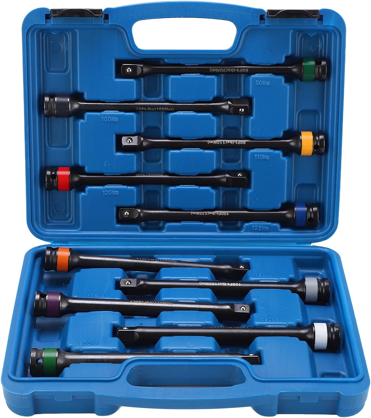 Torsion Limiting Extension Bar Set Heavy Duty Durable Molybdenum Steel Color Coded 10Pcs Toolkit for Universal Automotive Mechanical Work
