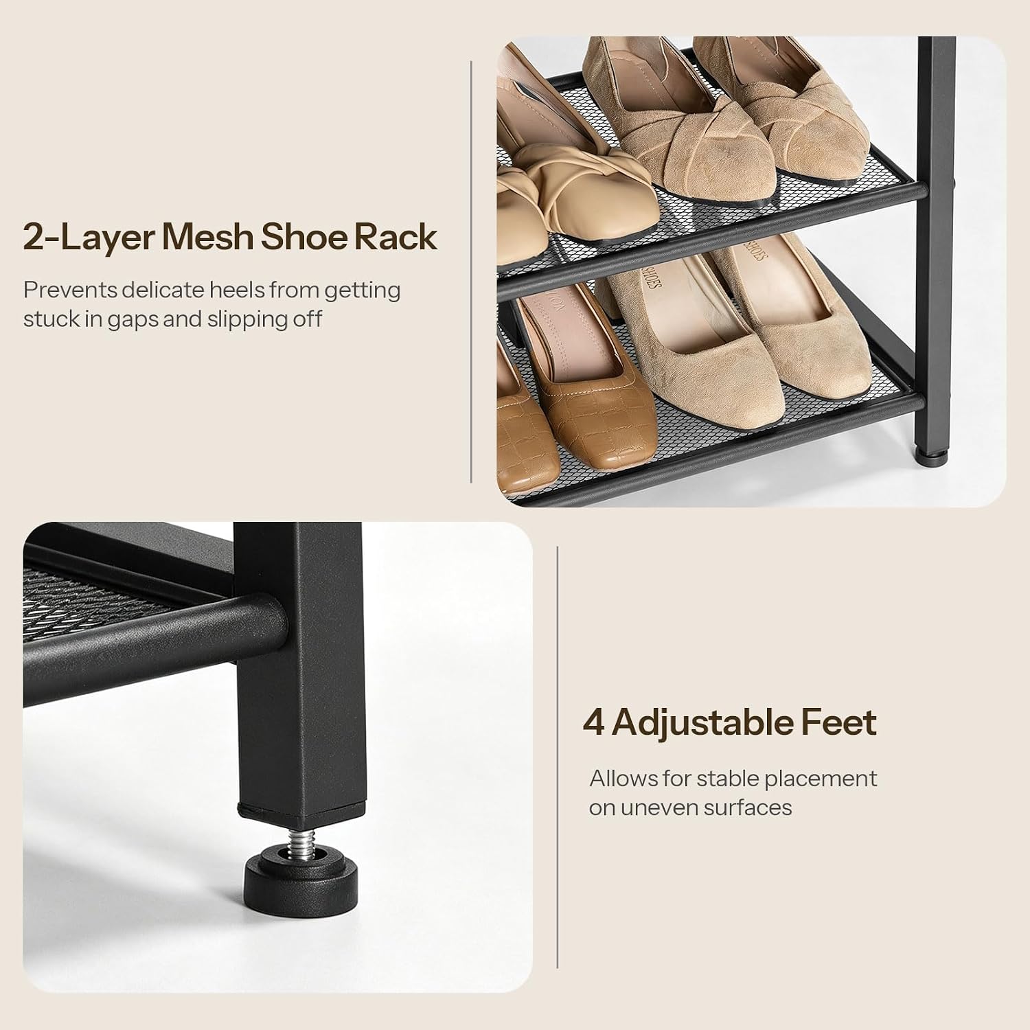 HOOBRO Shoe Bench with 2-Tier Storage Rack, Shoe Storage Bench, Black