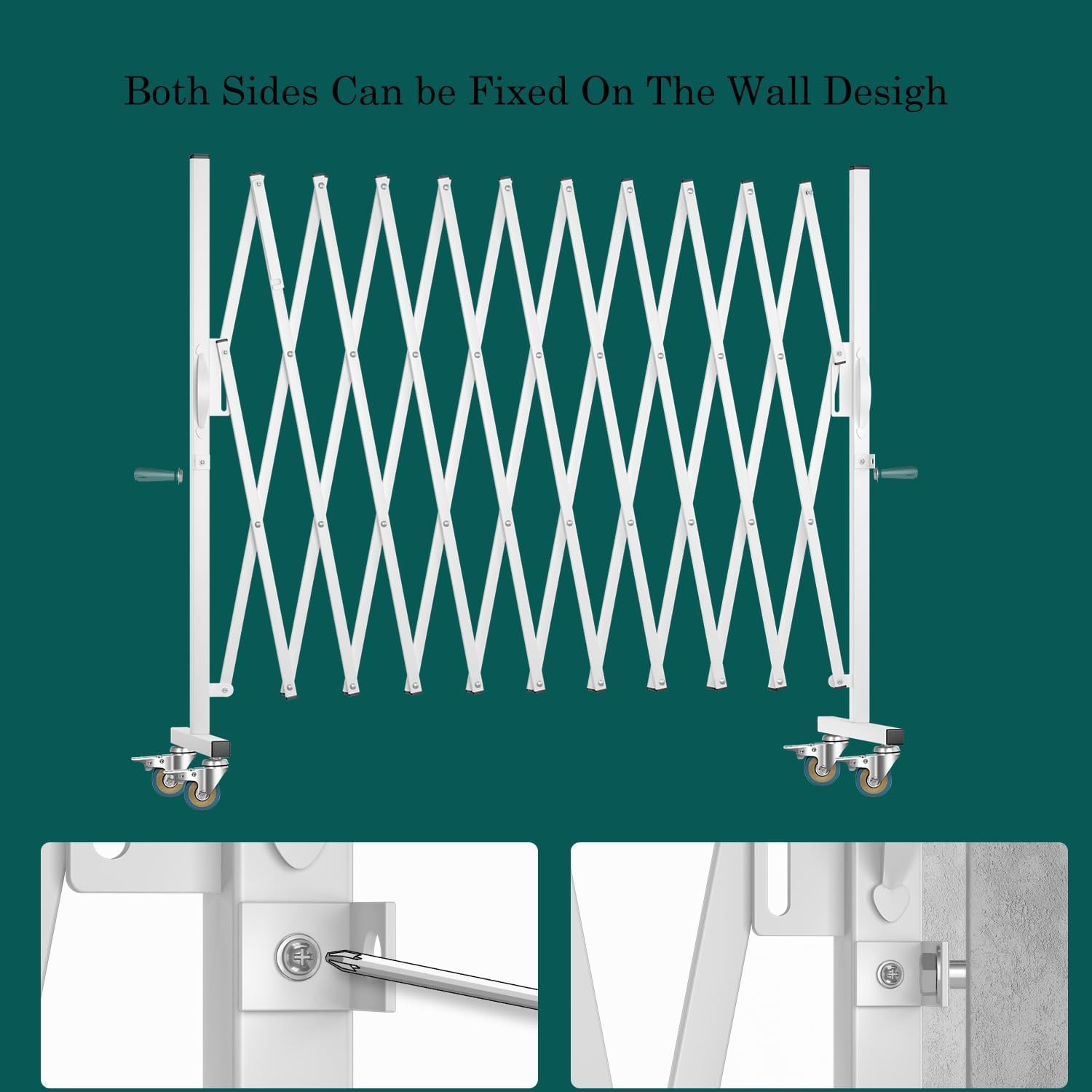 Expandable Barricade, Accordion Garden Yard Outdoor Indoor Portable Folding Security Dog Fence Gates Wall Mount, 129' Adjustable Metal Safety Barrier Gate with Casters, White