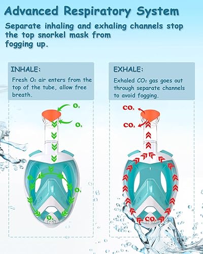 Miniatura 3 de Flyboo Máscara de esnórquel, equipo de esnórquel con vista de 180 con diseño panorámico de cara completa, máscara de buceo compatible con cámara