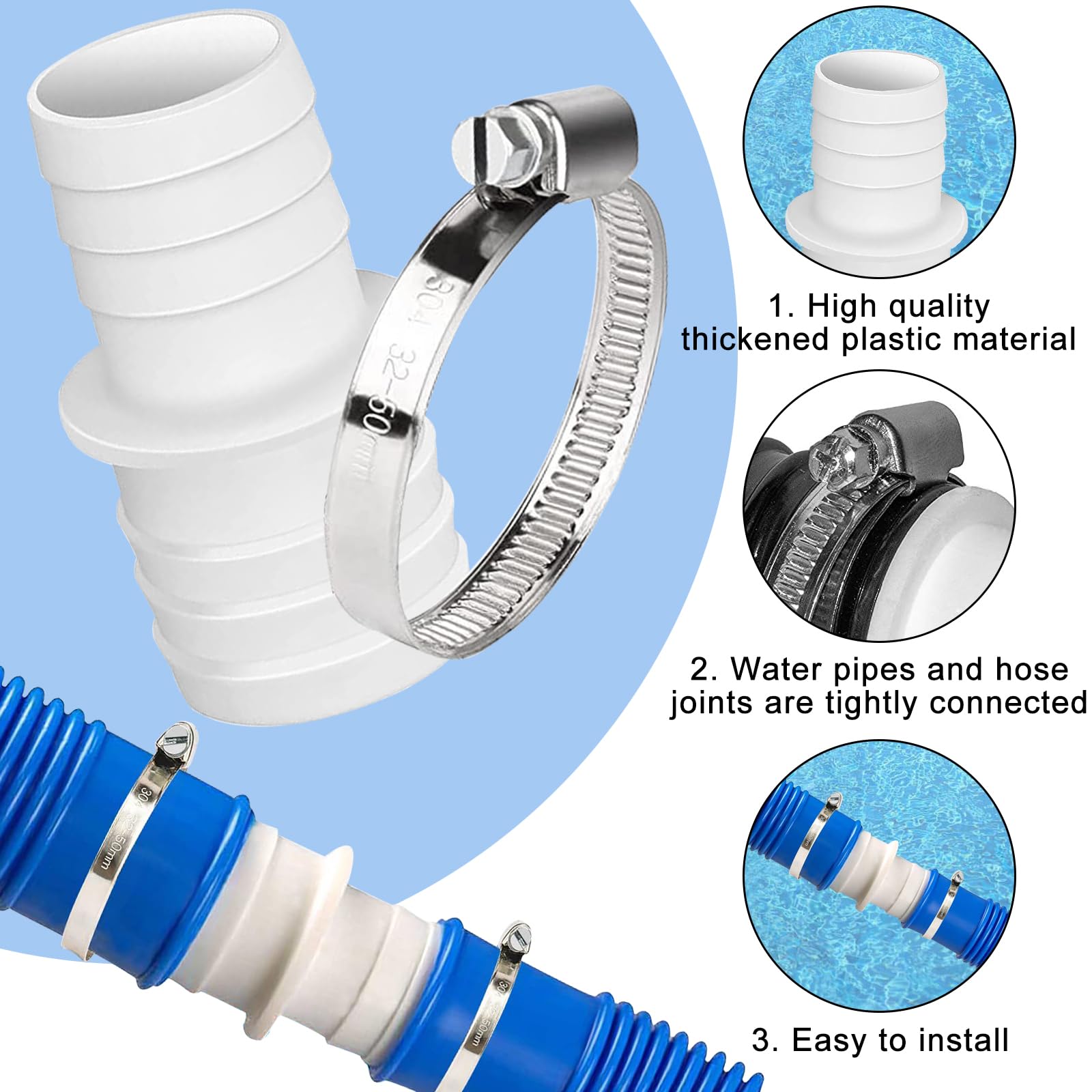 Adattatore Per Tubo Piscina 32-38 Mm - 4 Connettori A Doppio Ugello E 8 Fascette In Acciaio - Raccordo Per Pompa Filtro E Giardino