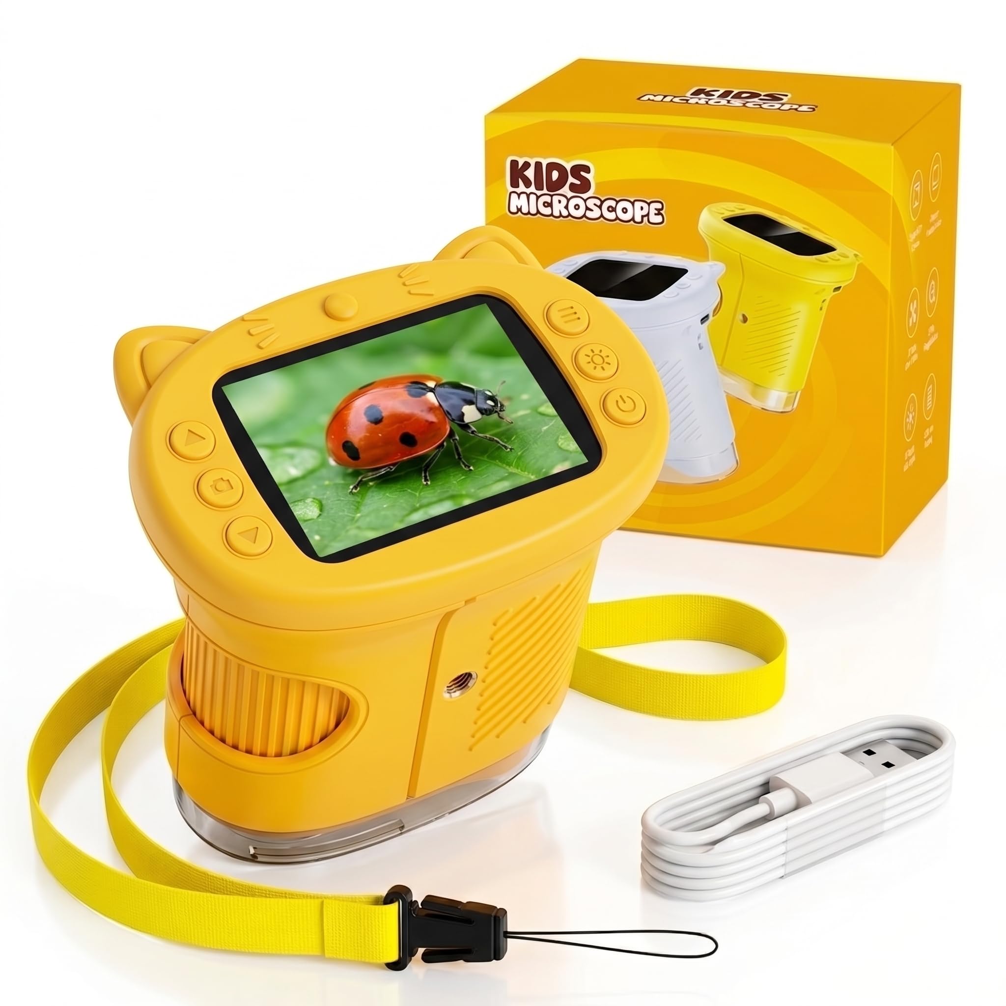 OAEBLLE Microscopio Bambini, Microscopio Digitale 1000X 4K con Schermo 2,4″, 8 LED, USB Ricaricabile, Giocattolo Educativo per Scuola, Idea Regalo di Natale e Ritorno a Scuola, per Bambini 3–12 Anni
