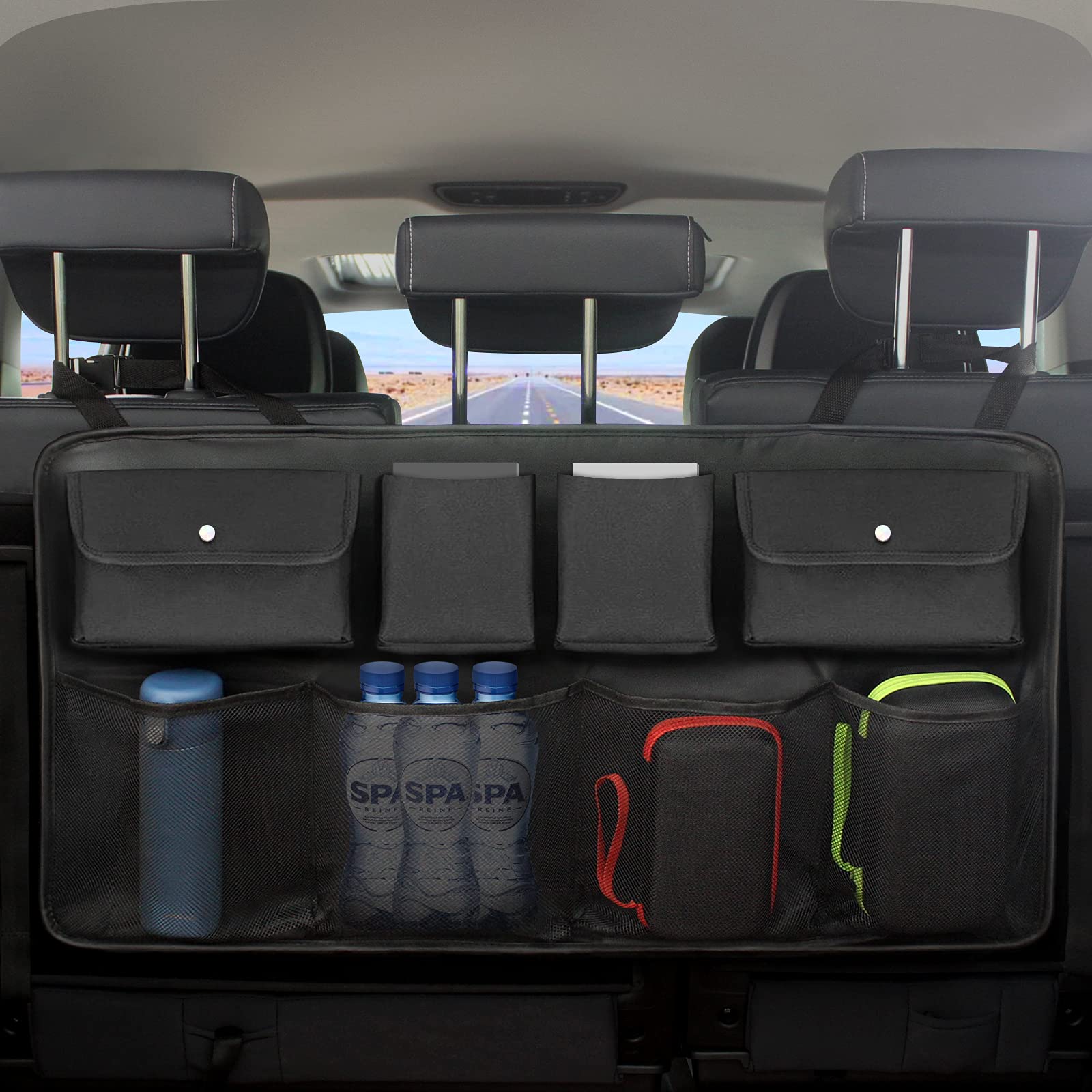 FUSTE Car Trunk Organizers, Backseat Hanging Organizers with Sturdy 3+2 Fixed Straps, Super Capacity Car Storage Bag, Space Saving Expert