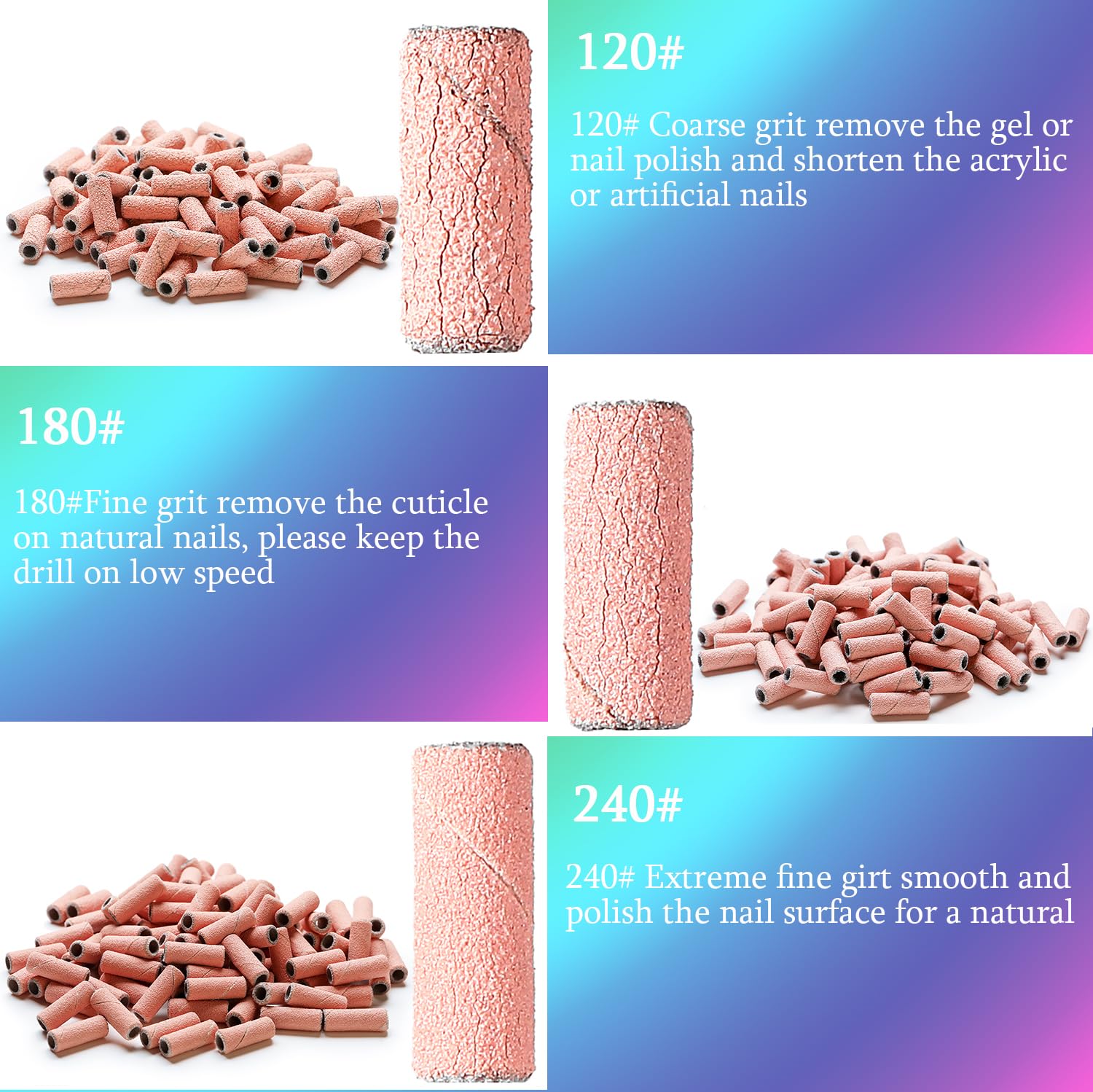 100pcs Nail Drill Bits Small Sanding Bands with 3.1mm Mandrel Bit, 240 Extra Fine Grit Nail File Sanding Bands for Acrylic Nails Gel Removing Shaping Manicures and Pedicure (Pink, 240 Grit) thumbnail