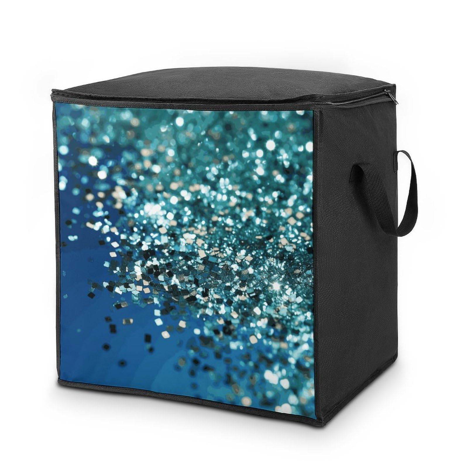Fekiloot Style Glittered Blue Background Storage Bags With Reinforced Handles,Moving Bag With Zipper,Closet Organizers,Compression Packing Cubes