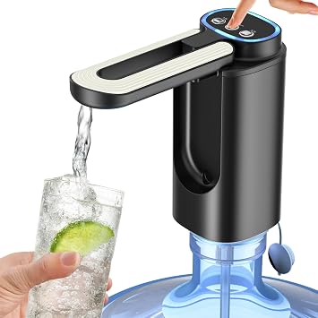 3 Mode Foldable Nozzle 5 Gallon Water Dispenser, Water Bottle Pump for 5 Gallon, Portable Electric Water Jug Dispenser for Gallon Bottle Switch Light Black