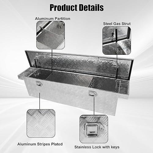 Miniatura 4 de confote Caja de herramientas chapada en aluminio resistente de 60 pulgadas, caja de herramientas para camioneta, caja de herramientas para caravana,