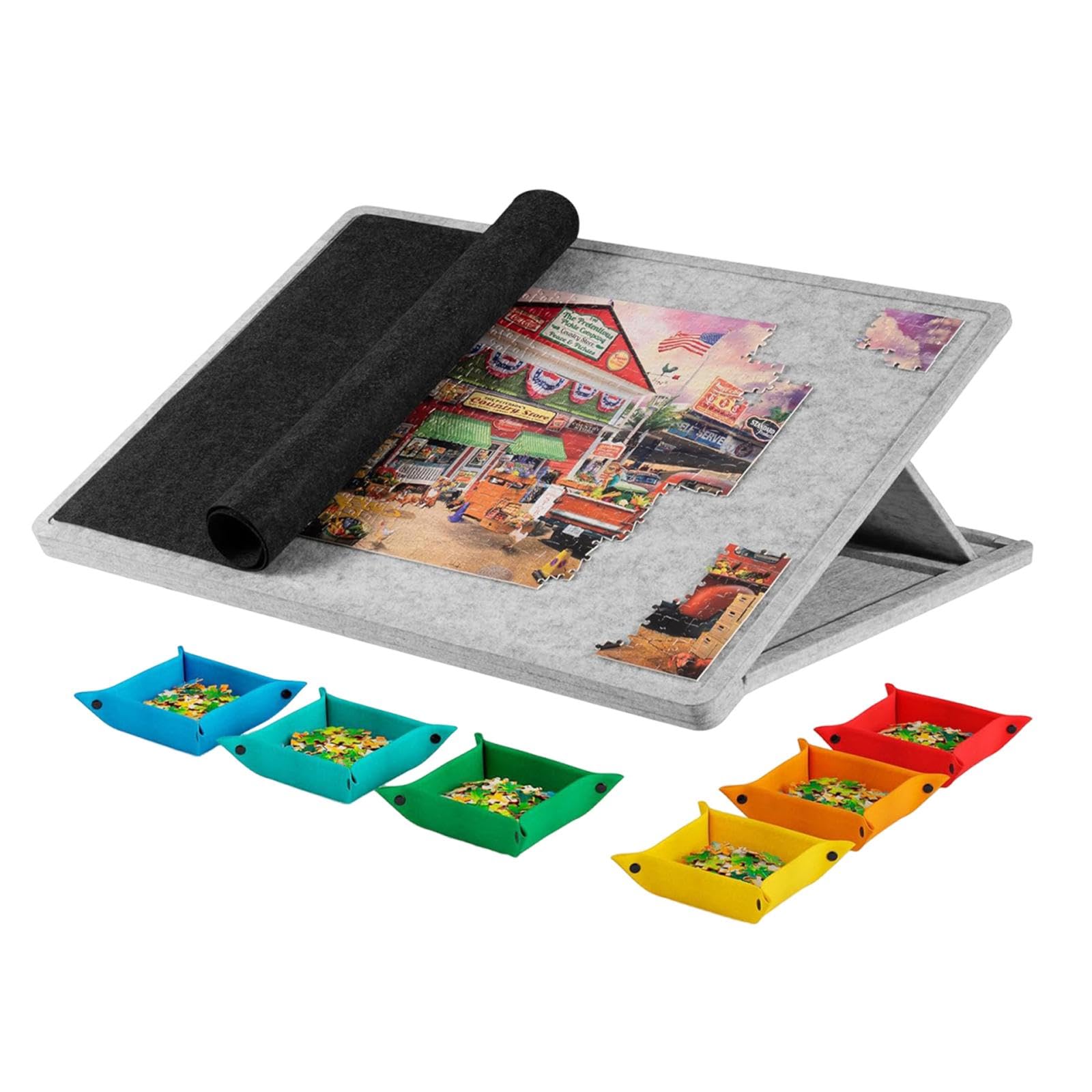 Tablero de Rompecabezas con Inclinable Mesa de Juego con Soporte de Montaje Y Superficie de Fieltro Ajustable Adecuado para Regalar a Hombr, Gris Claro