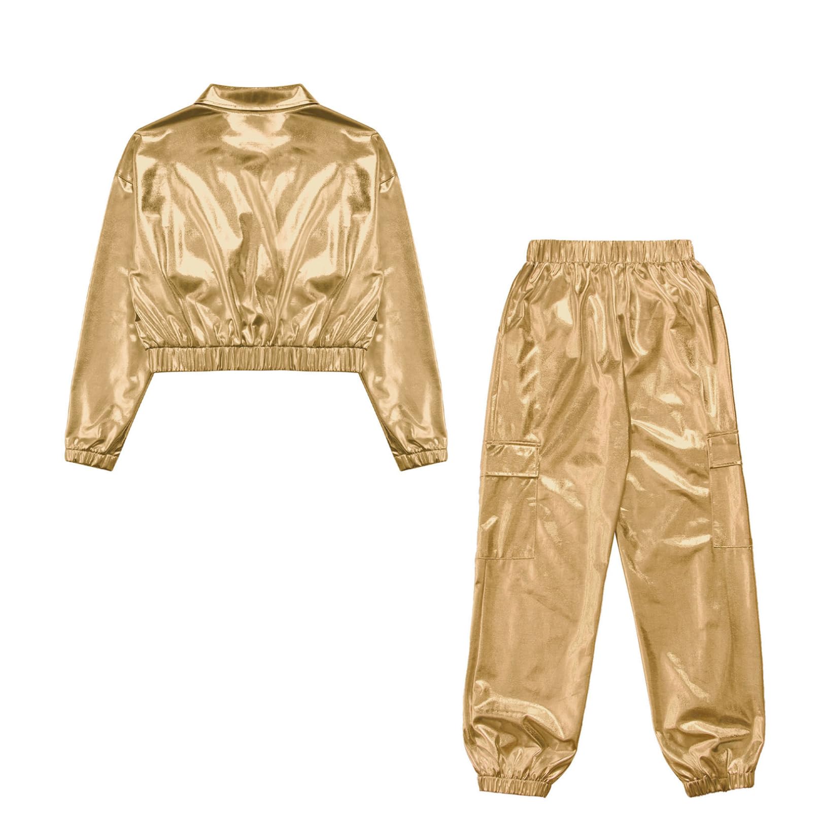 ranrann Unisexe Enfant Pantalon Métallique Brillant et Veste Ensemble Costume Disco Danse Moderne Jazz Hip Hop pour Garçon Fille