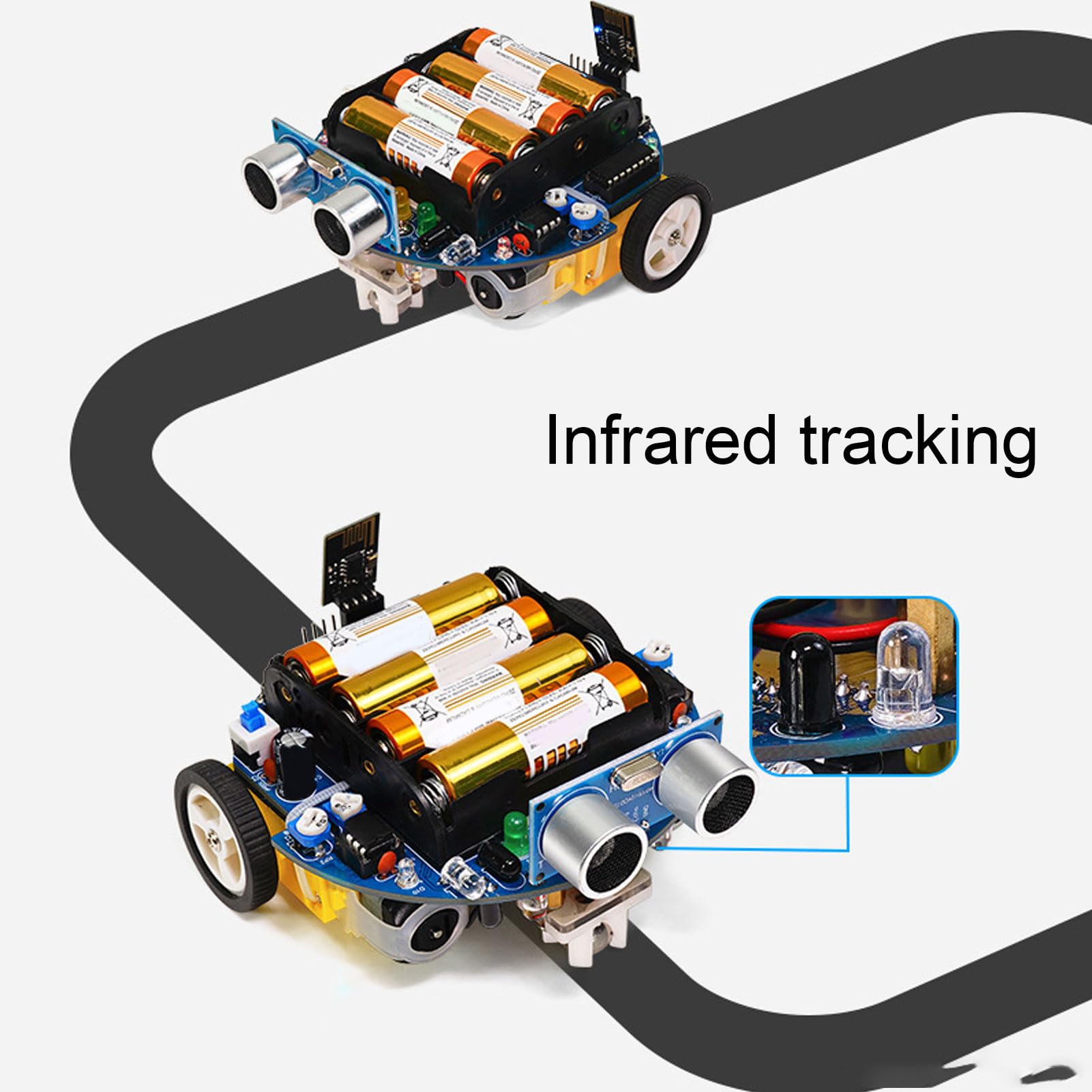 MCU Robot Project Smart Car Kit para programación gráfica - Evitación de obstáculos ultrasónicos y Control Bluetooth - Seguimiento por Infrarrojos y Descarga USB - Incluye Cable