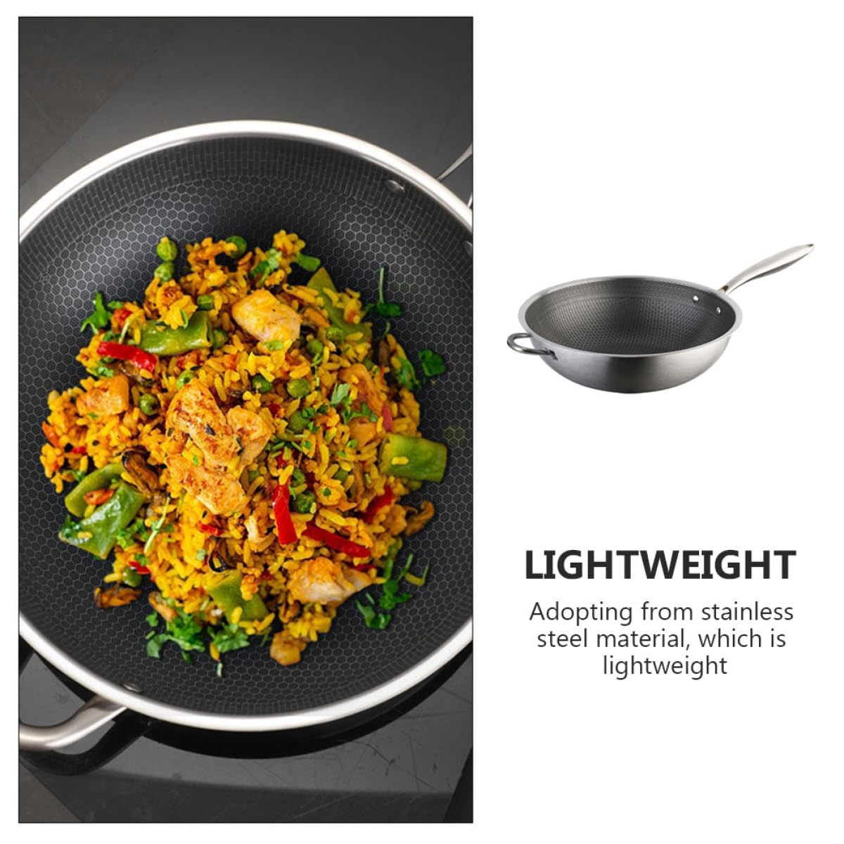 Padella Wok in Acciaio Inossidabile Design a Nido D'ape, Facile da Pulire, Compatibile Induzione, per Cuocere Verdure e Barbecue