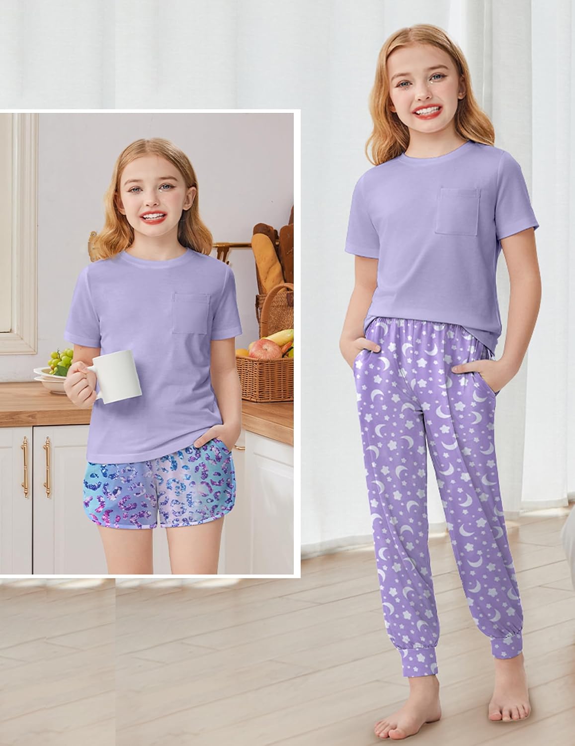 Arshiner Girls Clothes 3 Piece Outfits Short Sleeve Shirt Dolphin Shorts and Pant Sets Fashion Clothing with Pockets image 2