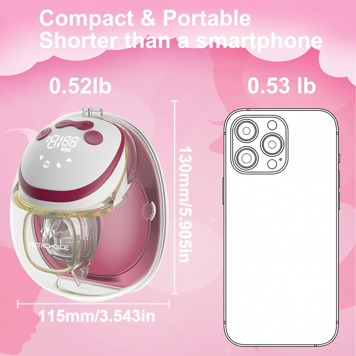 Wearable Breast Pump Hands Free (1-Pack), Electric Lactation Massager, FDA Cleared, BPA-Free PA12, 3 Full Flanges (18/20/24mm), Hospital-Grade Suction, Invisible & Quiet, 4 Modes 15 Levels Pink