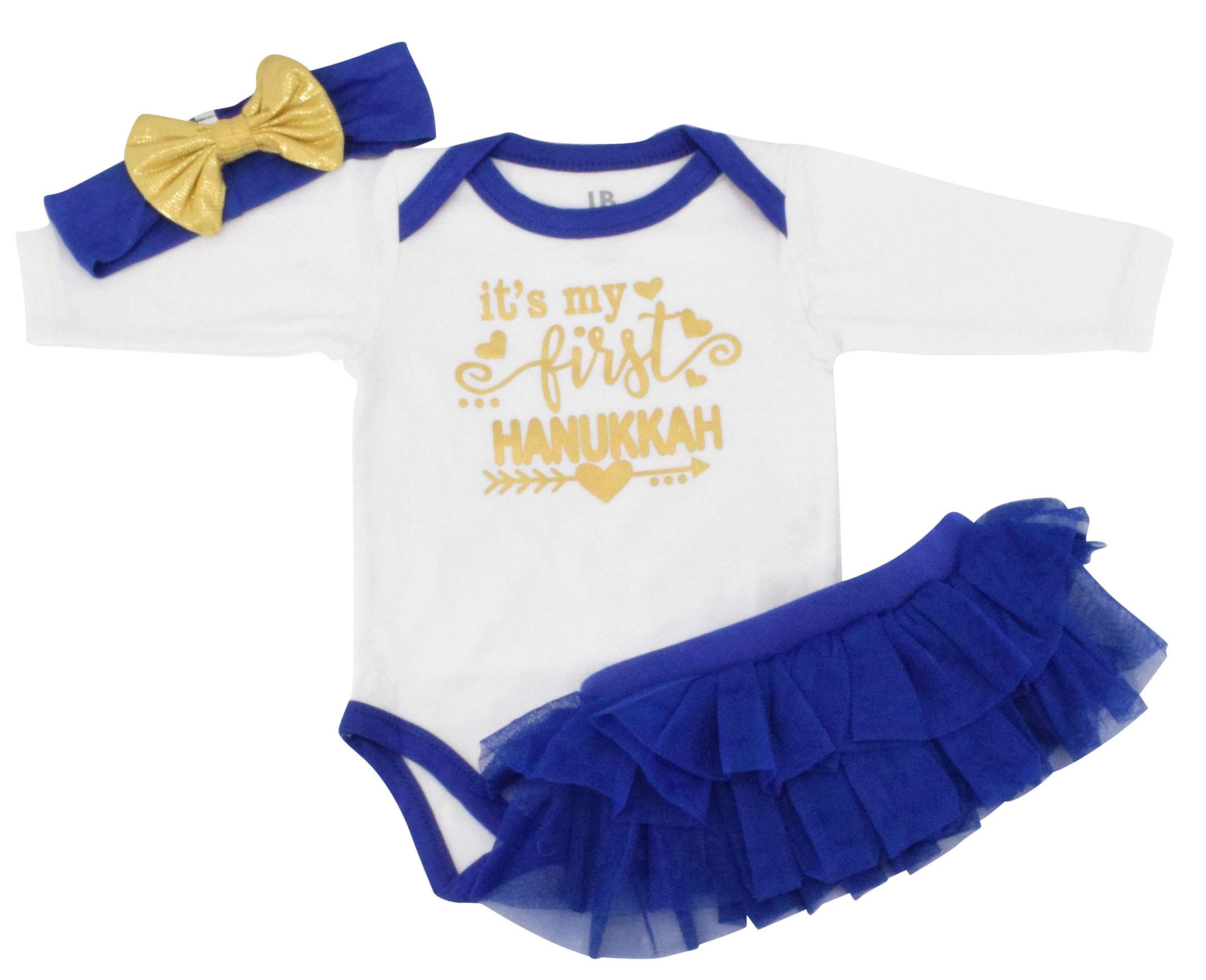 Unique Baby Girls 1st Hanukkah Layette Outfit Tutu Romper Headband (12 Months)