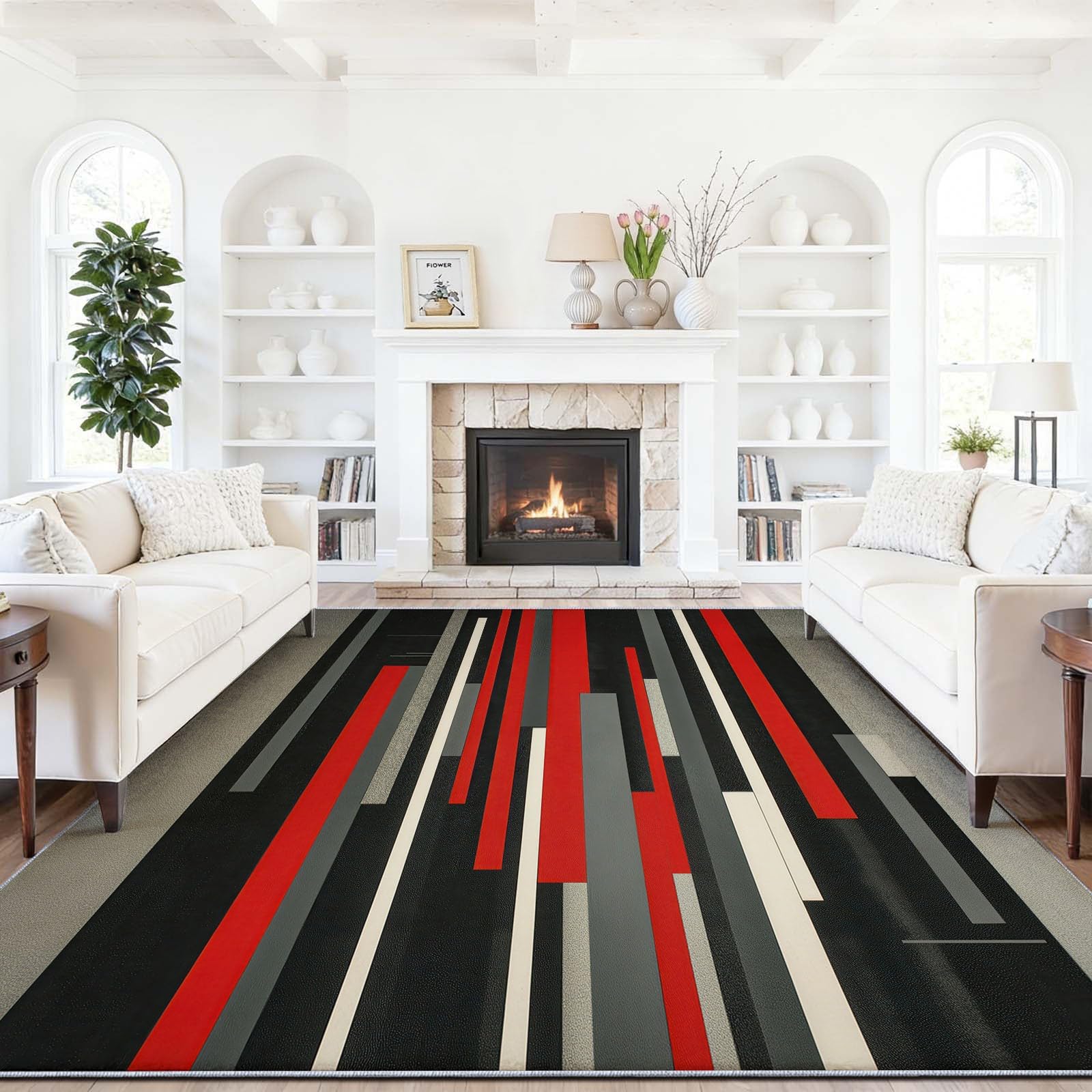 Tapis 160 x 230 cm lavable gris au motif abstrait géométrique pour habiller le sol de votre salon