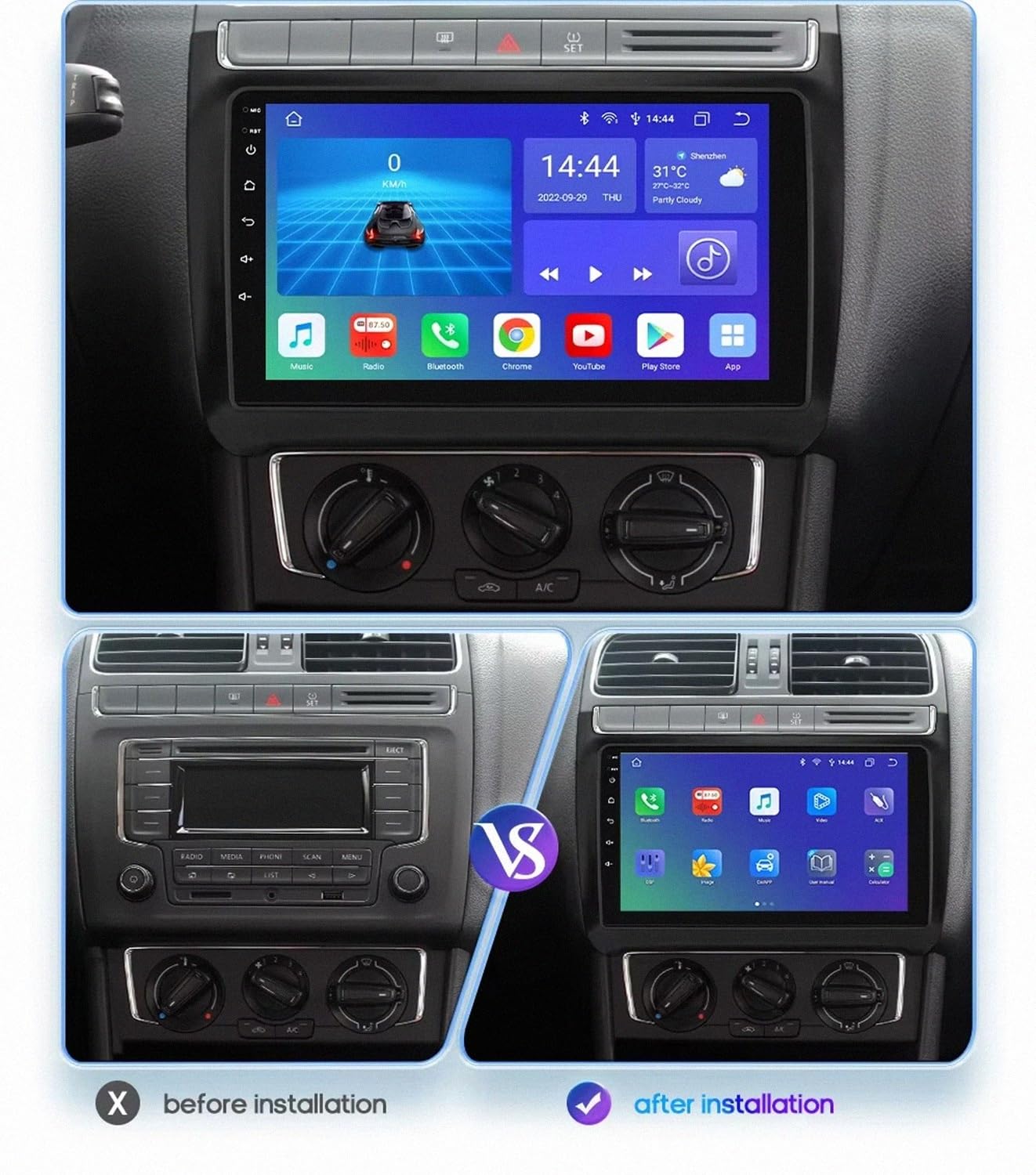 Car Stereo Carplay Radio de Coche para VW Volkswagen Polo 5 V 2008-2020 Cámara Trasera - HD Pantalla Carplay Mirror Link - Portátil Radio Coche Bluetooth con, 8 Nuclear 8G+256G