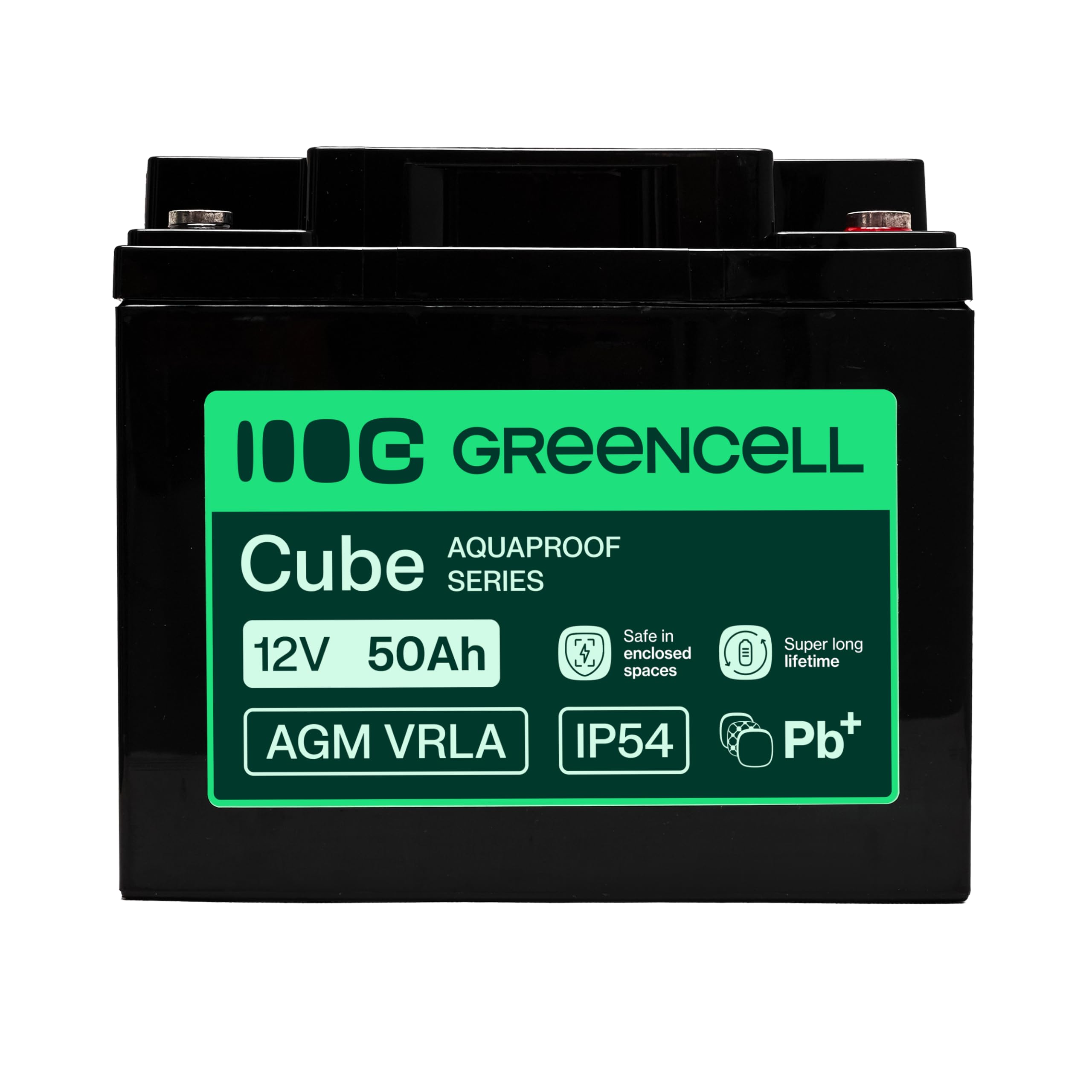 Greencell AGM VRLA 12 V 50 Ah - Batteria gel senza manutenzione per UPS, campeggiatori, sistemi di allarme, alimentazione di emergenza e applicazioni industriali, durevole, protezione IP54, alte
