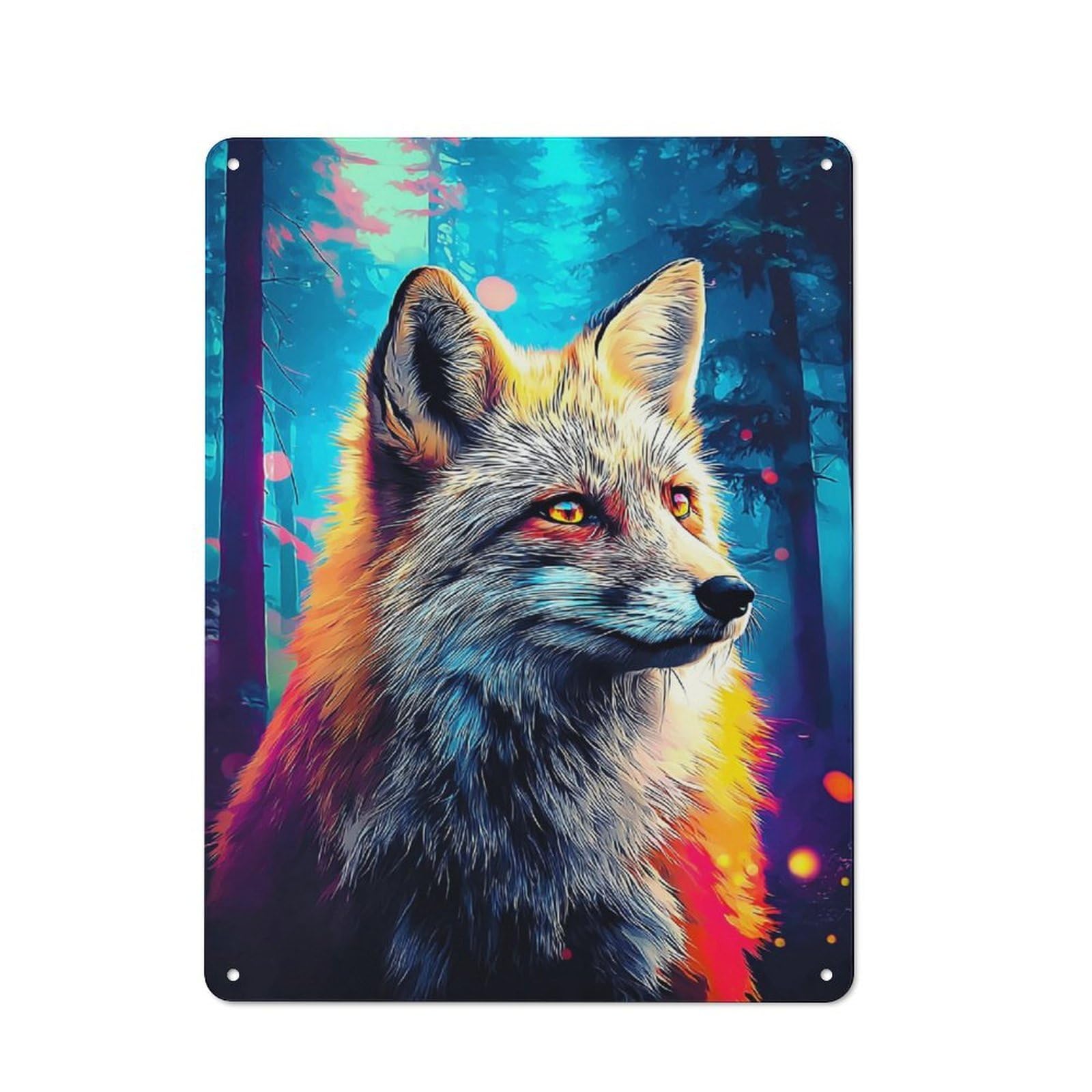 Junmoney Enchanted Forest Fox Portrait Rustic Metal Wall Decor 40X30cm, Country Metal Sign For Kitchen, Cottage, Porch Or Garden Room