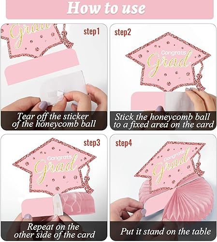 Miniatura 4 de Tevxj 10 decoraciones de fiesta de graduación de clase 2025 – centros de mesa de panal de felicitaciones graduados – oro rosa