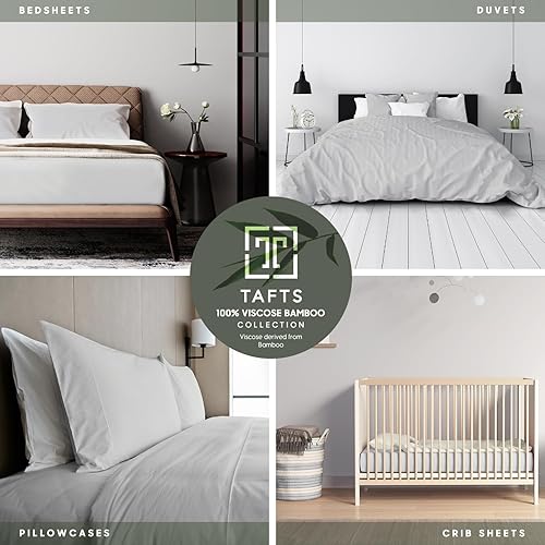 Miniatura 6 de Tafts Juego de funda de edredón tamaño individual, juego de 2 piezas, 100% viscosa pura derivada de bambú, lujosamente suave, sedoso y refrescante,