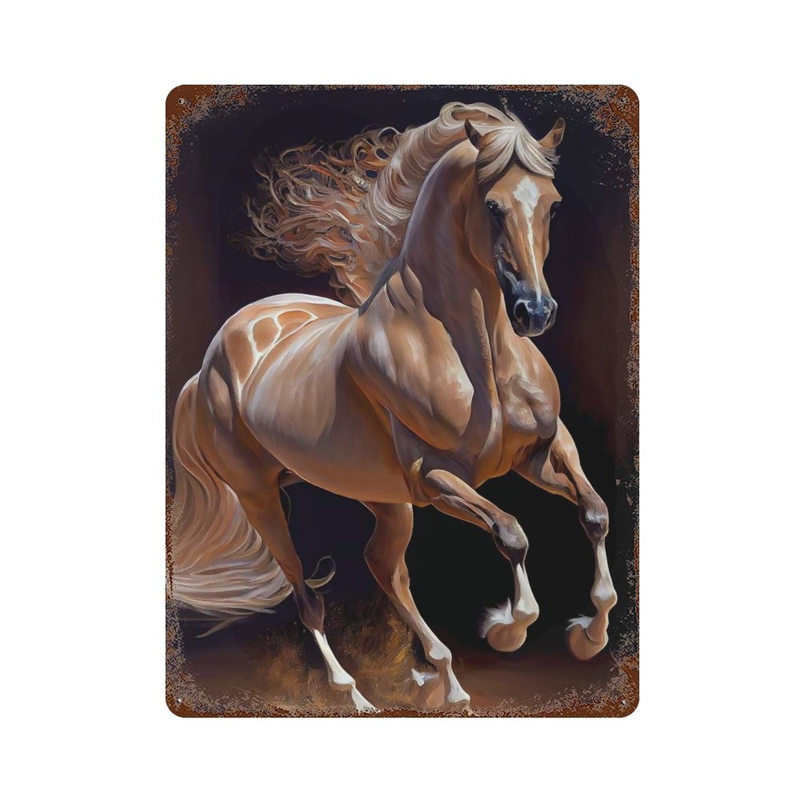 Aged Metal Wall Plaque with Lusitano Horse Design 15.7"x11.8", for Pub, Kitchen And Man Cave Decor, Shabby Chic Decor