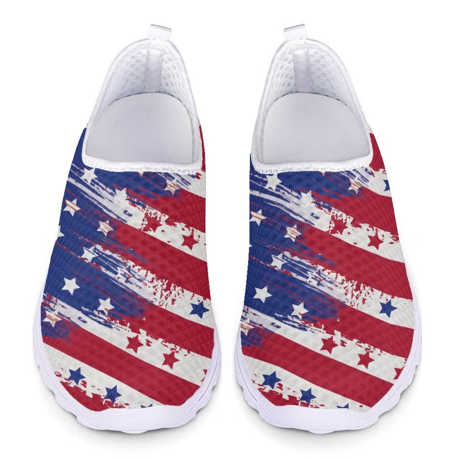 Jeiento American Flag Shoes for Men Women Road Running Shoes Womens Mens Comfortable Walking Tennis Sneakers Athletic Shoes