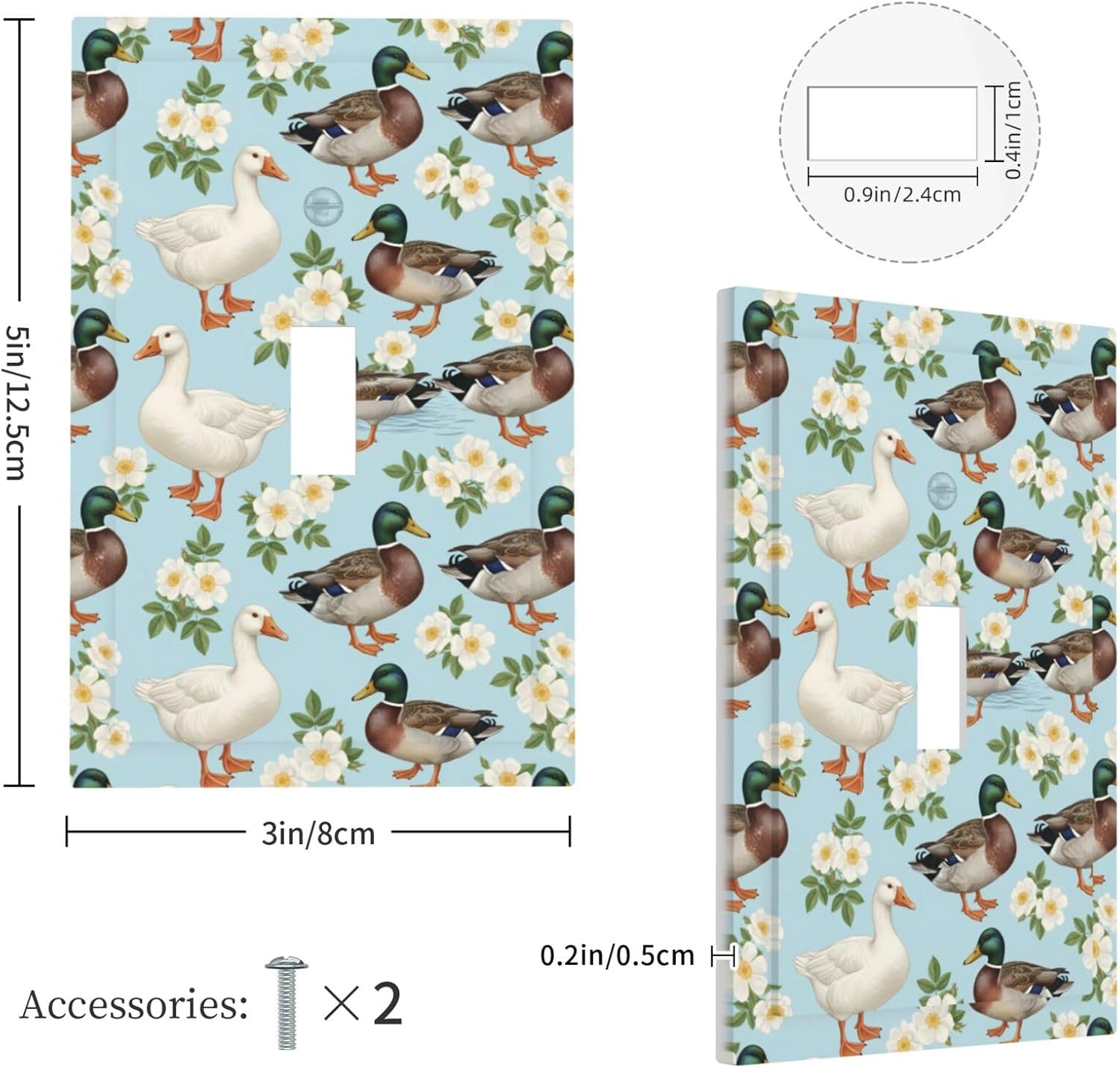Light Switch Cover Plate Mallards Goose White Wild Rose Blue 1 Gang Single Toggle Decorative Switch Plates Wall Plates Electrical Faceplate for Bathroom Bedroom Decor