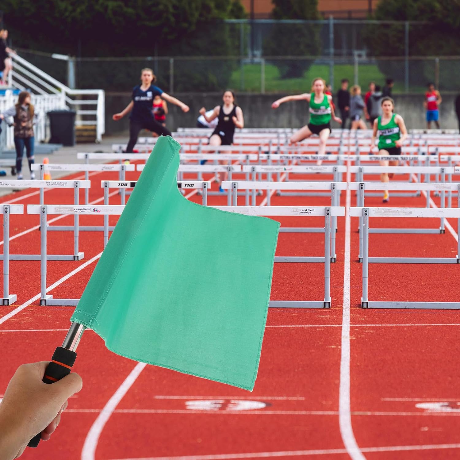 GANAZONO Referee Flags 4-Pack with Stainless Steel Poles and Comfortable Sponge Handles High Visibility Hand Signal Flags for Football Soccer Track and Field Outdoor Sports