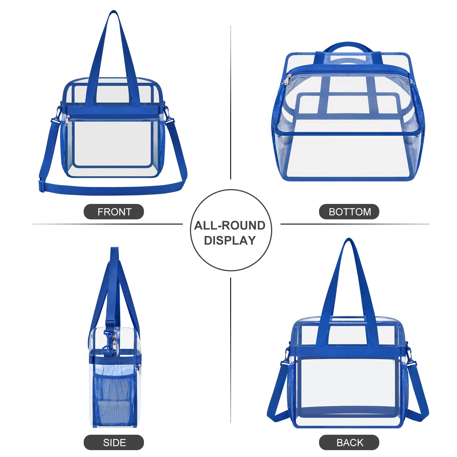 USPECLARE Transparente Tragetasche, Stadion-genehmigt, Sicherheits-Reisen und Fitnessstudio, transparente Tasche für Arbeit, Sport, Spiele, Konzerte, Blau, Large