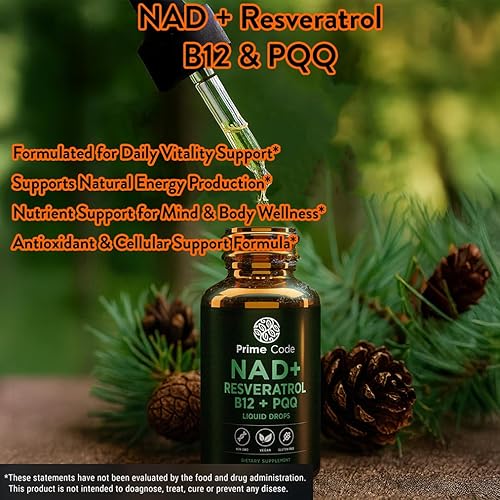 Miniatura 9 de Prime Code NAD+ Gotas líquidas con resveratrol, vitamina B12 y PQQ Energía celular avanzada y apoyo antioxidante Vegano, sin OMG, sin gluten