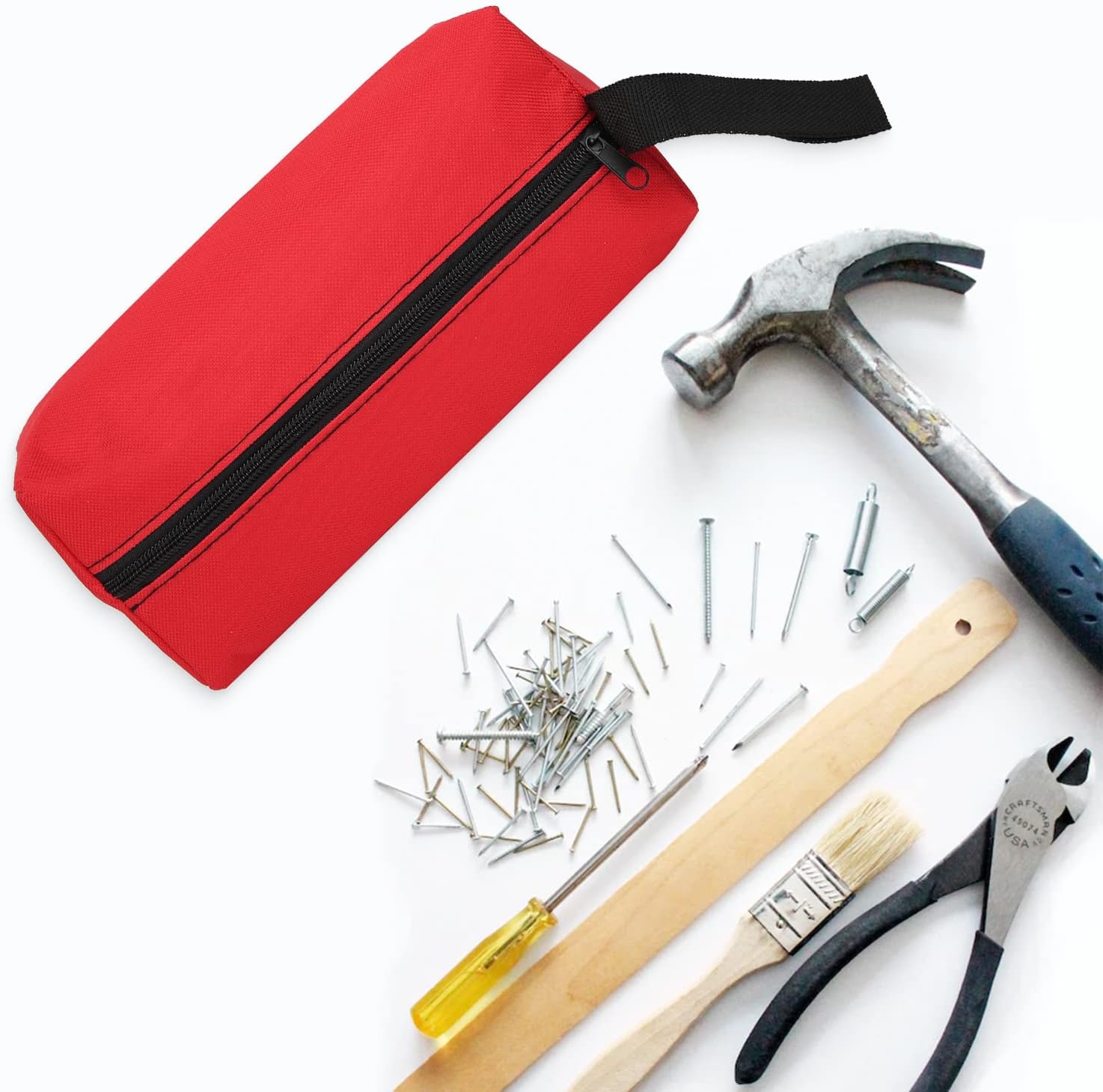2Pcs 9.8x3.3x2.8in Small Tool Bag,Tool Pouch Multi Tool Storage Pliers Organizer with Wristband for Screwdrivers,Pliers,Nut Drivers (red)